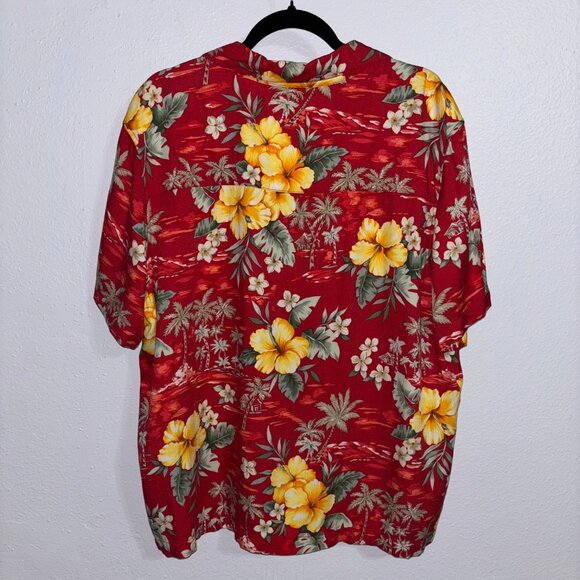 Jamaica Bay Men’s 2X Red Hawaiian Shirt Floral Tropical Rayon Aloha‎ Camp - Picture 2 of 5